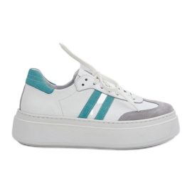 Zazoo N1068S8 Läder Låga kvinnors sneakers på plattformen White vit