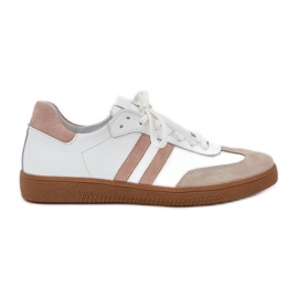 Zazoo N1068 Läder Låga kvinnors beige -sneakers