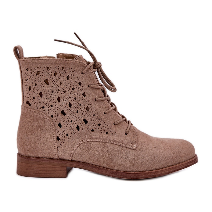 S.Barski Suede Lace-Up Boots med ett OpenWork-mönster S. Barski HY51-136 Beige