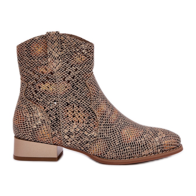 Jezzi Låghelade kvinnors öppna stövlar dekorerade med ett djurmönsterguld gyllene