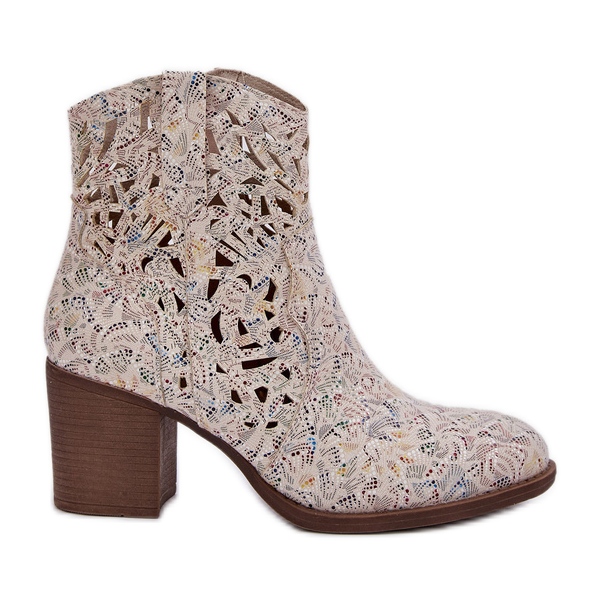 Jezzi Openwork -stövlar på barhälen Multicolor beige