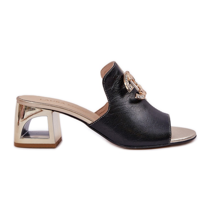 Eleganta läder klackar Laura Messi 2875 svart och guld