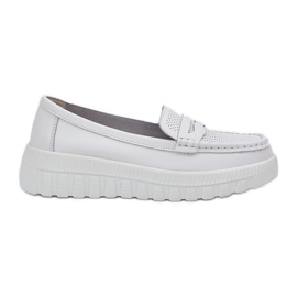 Kvinnors OpenWork Leather Loafers på vit plattform
