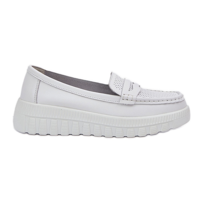 Kvinnors OpenWork Leather Loafers på vit plattform
