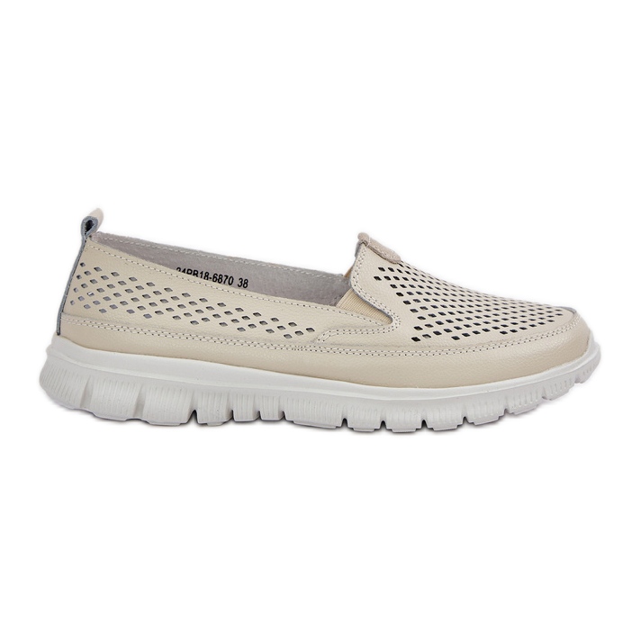 Light Leather OpenWork Women's Loafers på plattformen Beige