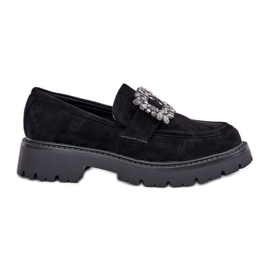 Eco Suede Women's Loafers med en dekorativ brosch svart
