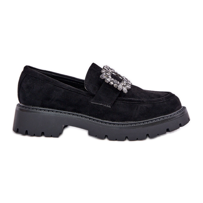 Eco Suede Women's Loafers med en dekorativ brosch svart