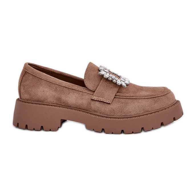 Eco Suede Women's Loafers med en dekorativ brosch mörk beige