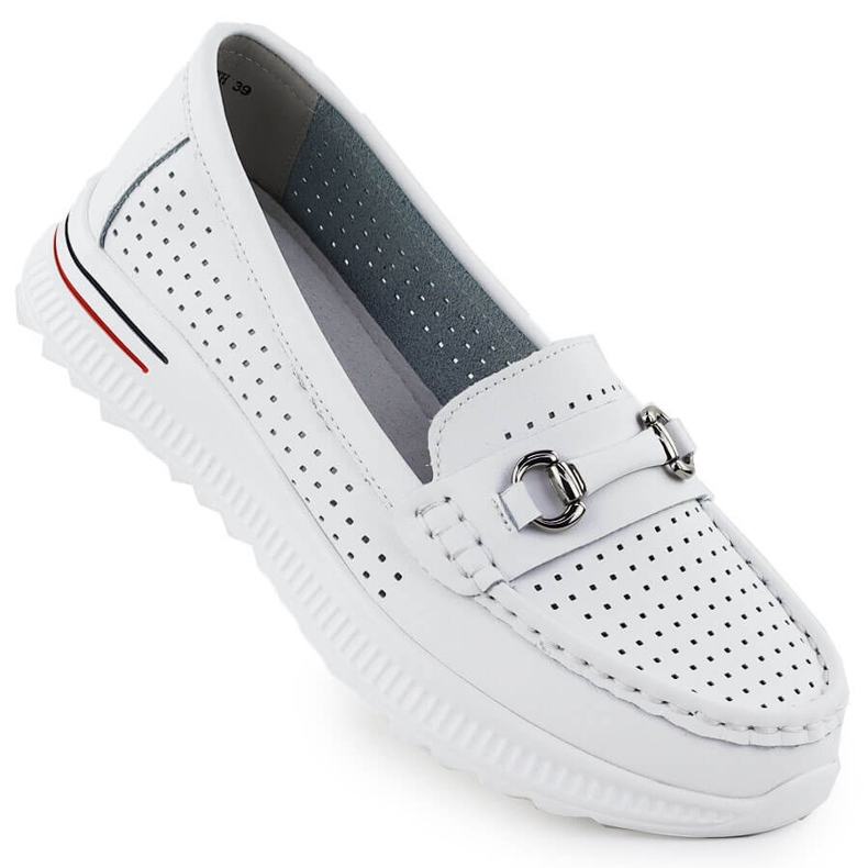 Openwork Leather Shoes, White Vinceza 95331 Loafers vit