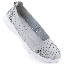Läder Ballerinas OpenWork Comfort Grey Vinceza 95323 grå