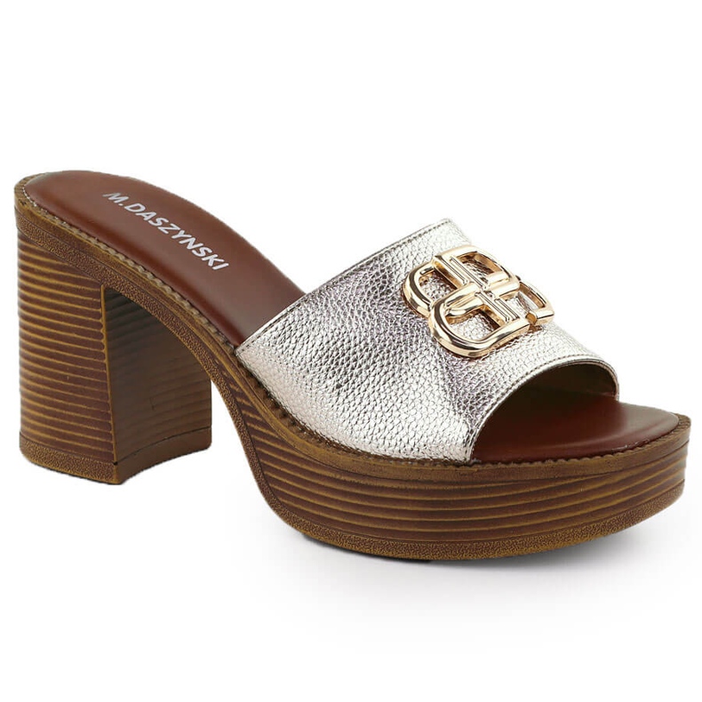 Kvinnors tofflor på posten och plattformen Złote M. Daszyński MR24146-3 gyllene