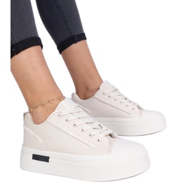 Beige kvinnors material sneakers på plattformen