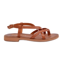 Läder platt sandaler med sammanflätande zazoo 40429 Bruna remmar