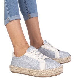 Silver kvinnors espadrilles dekorerade med glitter