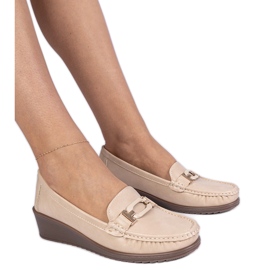 Beige Women's Wedge Moccasins med Anchoic från Eco -Leather