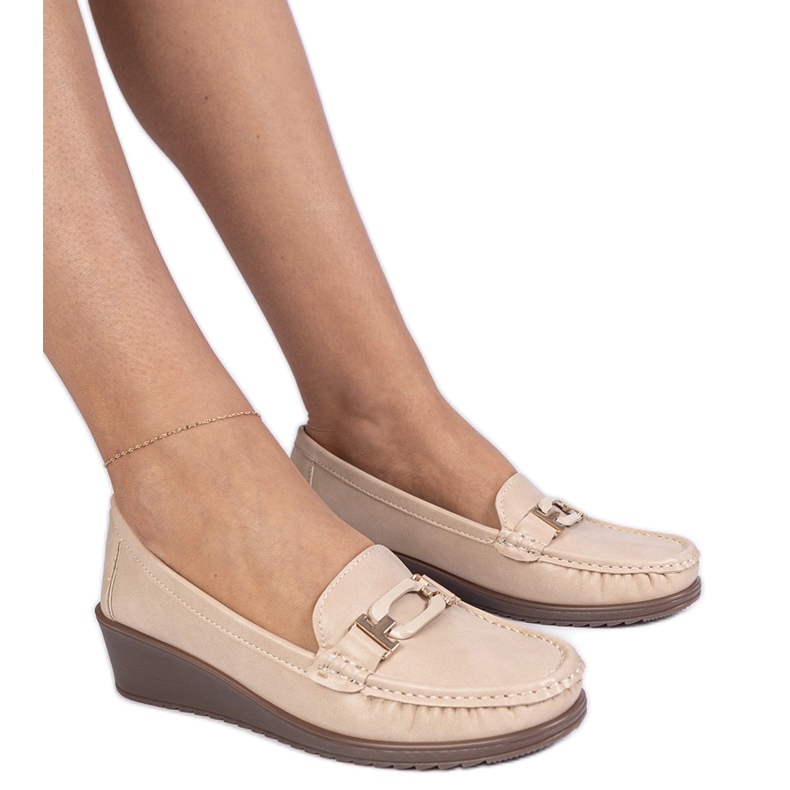 Beige Women's Wedge Moccasins med Anchoic från Eco -Leather