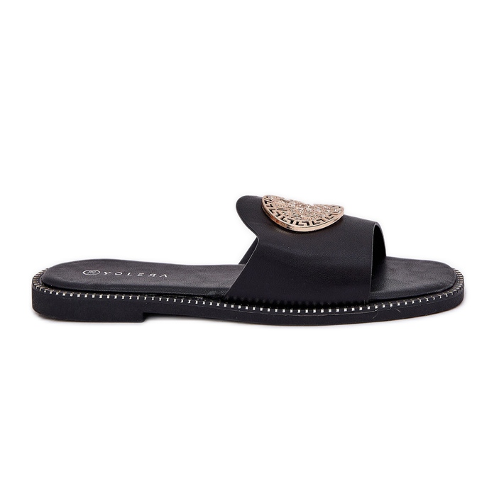 Eco Leather Flat Flip Flops med svart dekoration