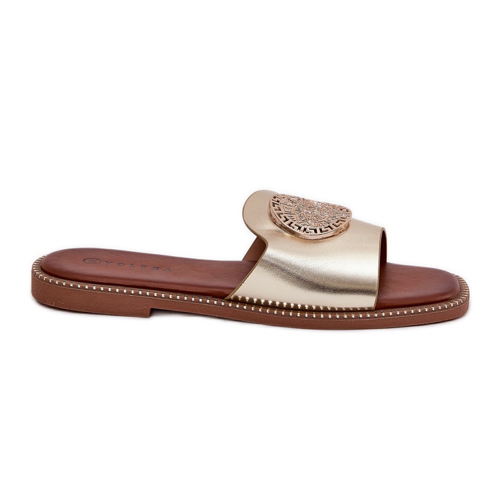 Eco Leather Flat -Heeled Flip Flops with Golden Decoration gyllene