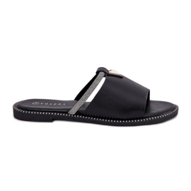 Eco Leather Flat -Heeled Flip Flops med en dekorativ remsa svart rem