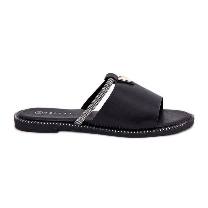 Eco Leather Flat -Heeled Flip Flops med en dekorativ remsa svart rem