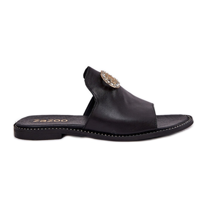 Elegant läder kvinnors flip flops med dekoration zazoo 3008 svart