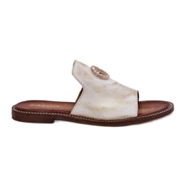Elegant läderkvinnors flip flops med en zazoo 3008 zloty, torkad gyllene