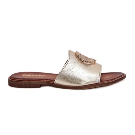 ZAZOO 2938 FLAT -HEELED LÄDER FLOPLES MED GOLDEN PRODORMENT gyllene