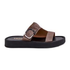 Kvinnors mocka flip flops på Zazoo 3024 Brown -plattformen brun