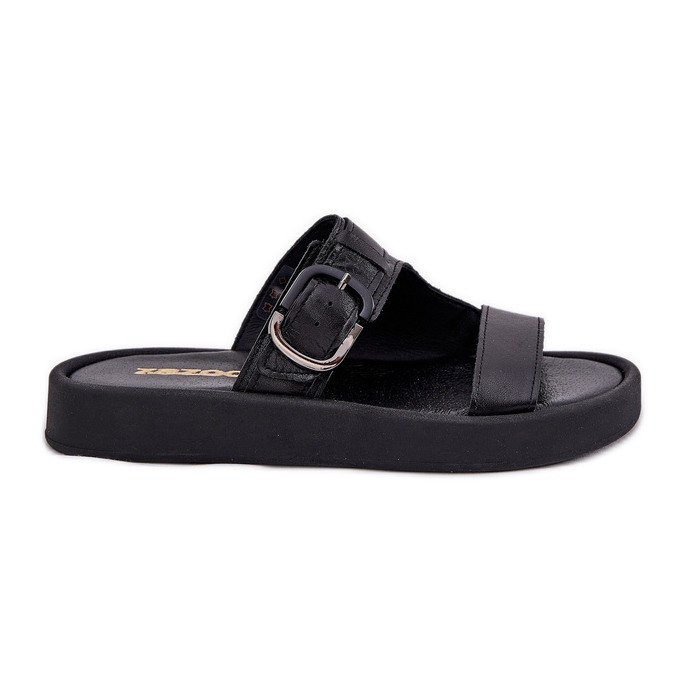 Kvinnors läderflip flops på Zazoo 3024 Black Platform svart