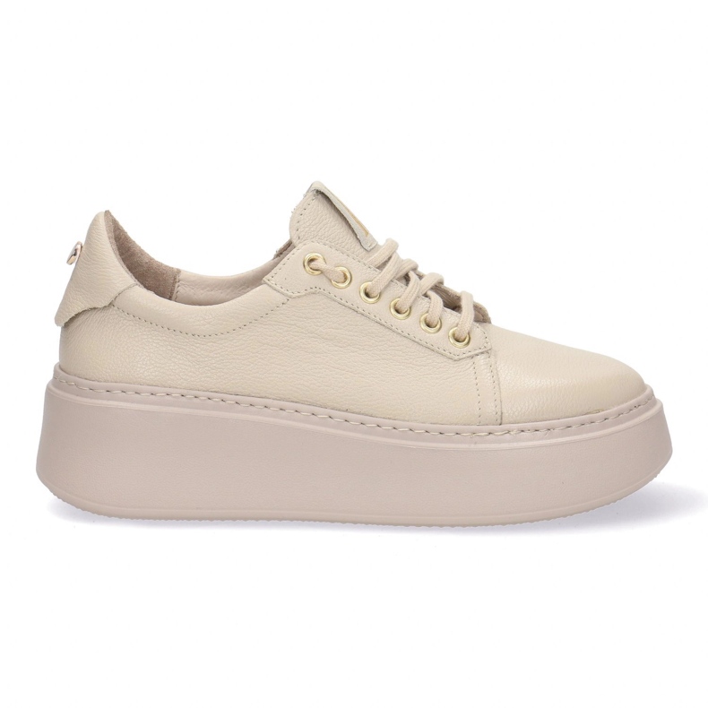 Kvinnors lädersneakers på Pollonus Beige 5-1722-002 plattform