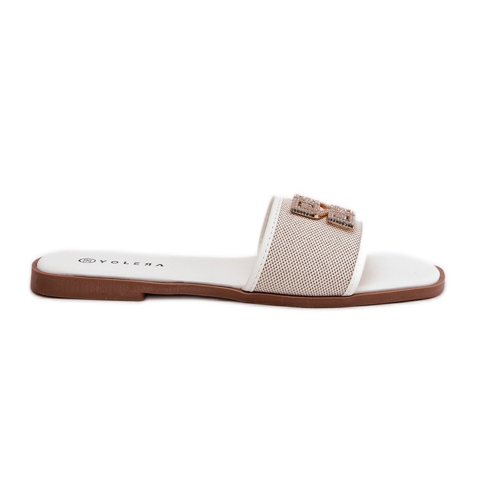 Boto Eleganta kvinnors flip flops med platt -haneed dekoration vit