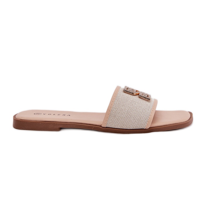 Eleganta kvinnors flip flops med platt -heed dekoration beige