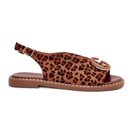 Platta sandaler med dekoration brun leopardtryck