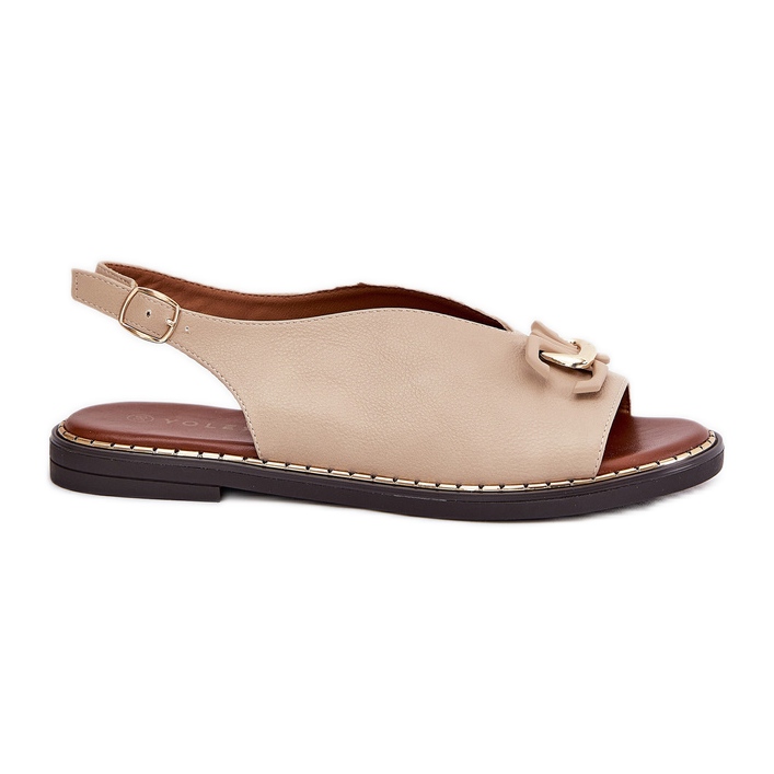 Flat -hanterade sandaler med en prydnad av ekoläder beige