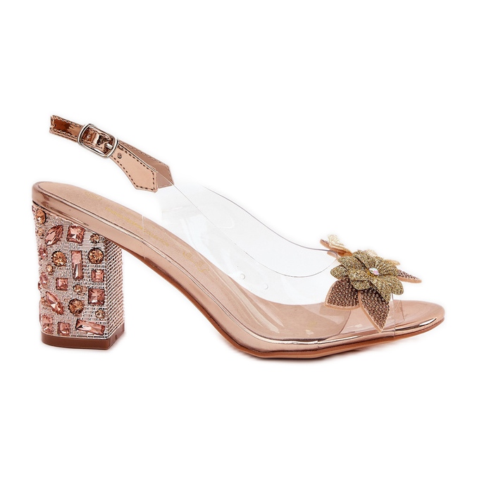 S.Barski Transparenta sandaler med blommor på den dekorerade hälen MR38-331 rosa guld gyllene