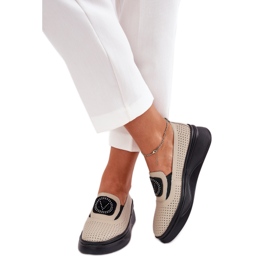 Women's Leather Loafers på plattformen och Vinceza 79522 Beige
