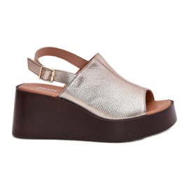 Jezzi Kvinnors sandaler med ekläder på plattformen och guldkilarna gyllene