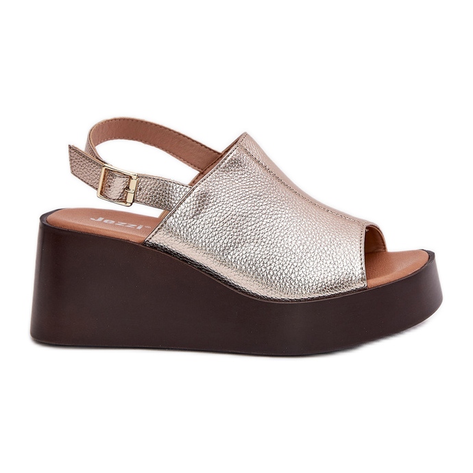 Jezzi Kvinnors sandaler med ekläder på plattformen och guldkilarna gyllene