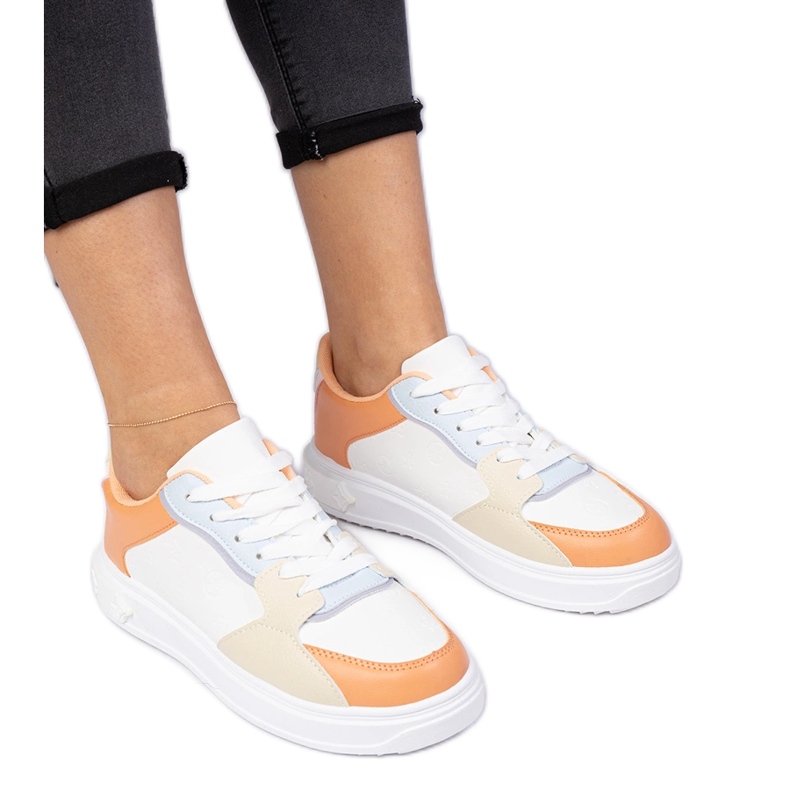 White-Orange Sports Sneakers från Eco-Leather vit