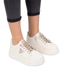 Beige sneakers sneakers med gyllene zirkoner