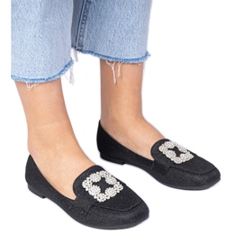 Svarta glitter loafers med zirkoner