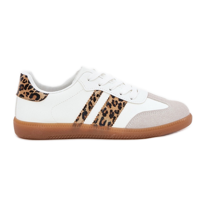 Låga kvinnors sneakers med Eco Leather White Leopard Print vit