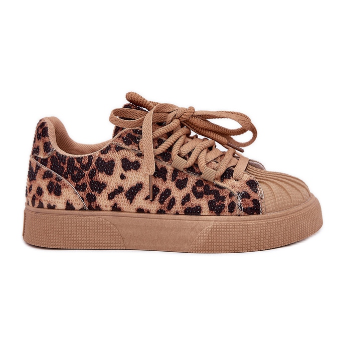 Kvinnors sneakers med dekoration på plattformens leopardtryck Brown brun
