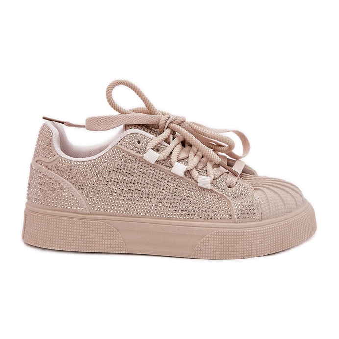 Kvinnors sneakers med dekoration på plattformen beige