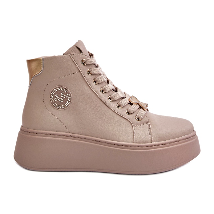Höga lädersneakers för kvinnor på plattformen Vinceza 66707 Beige