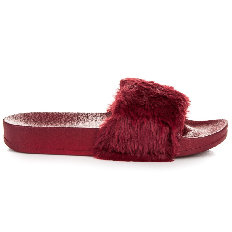 Via Giulia  Rödbruna tofflor med päls