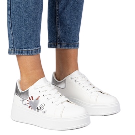 Vita och silver sneakers kvinnors sportsneakers med tryck