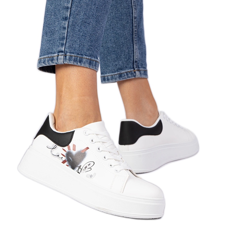 Vita och vita sneakers kvinnors sportsneakers med tryck