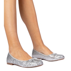 Silver kvinnors glitter ballerinas med en båge