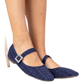 Marinblå kvinnors ballerinas med spänne och crystaliki